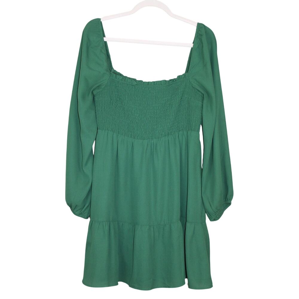 Abercrombie & Fitch Green‎ Smocked Boho Peasant Baby Doll Mini Dress Size L